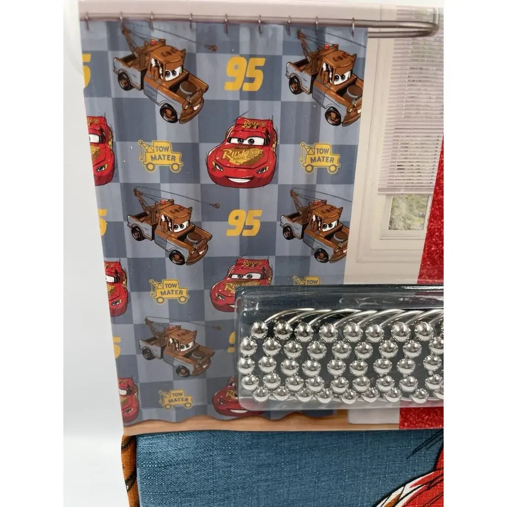 Disney Pixar Cars 13pc Shower Curtain Set 72x72 Polyester w/ Metal Roller Hooks